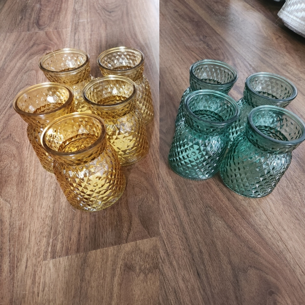 RESERVED 9 Small 4" Faceted Glass Flower Vases